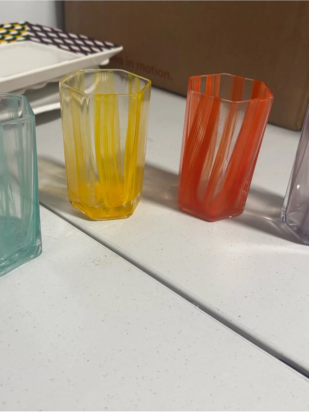 Set of Colorful Striped Glass Tumblers - Yellow, Teal, Orange-DVF for Target